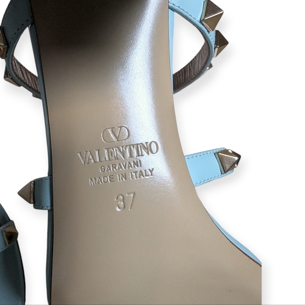 Valentino Garavani Rockstud 60 Caged Block-Heel Slide Sandals Size 7 Acquamarina - Picture 5 of 13